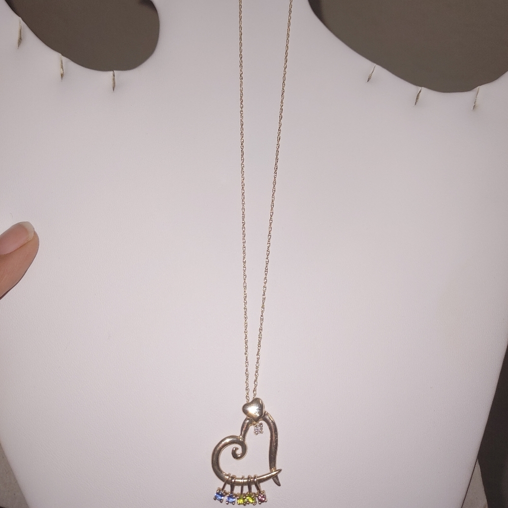 10k necklace with diamond heart w/ birthstones